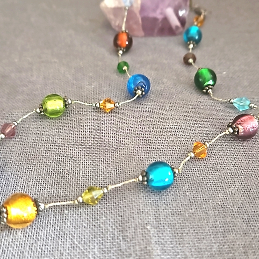 Premier Designs colorful glass beaded necklace EUC